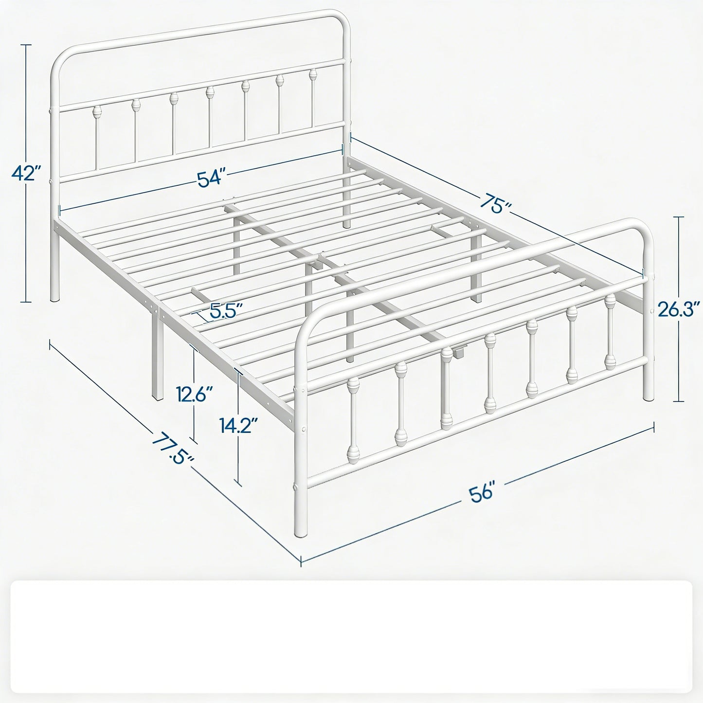 White Metal Platform Bed Frame with Classic Design