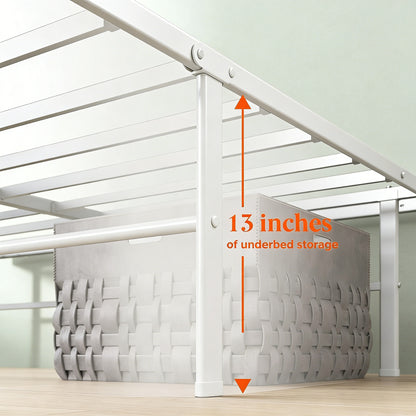 White Metal Bed Frame with Easy Assembly & Under-Bed Storage