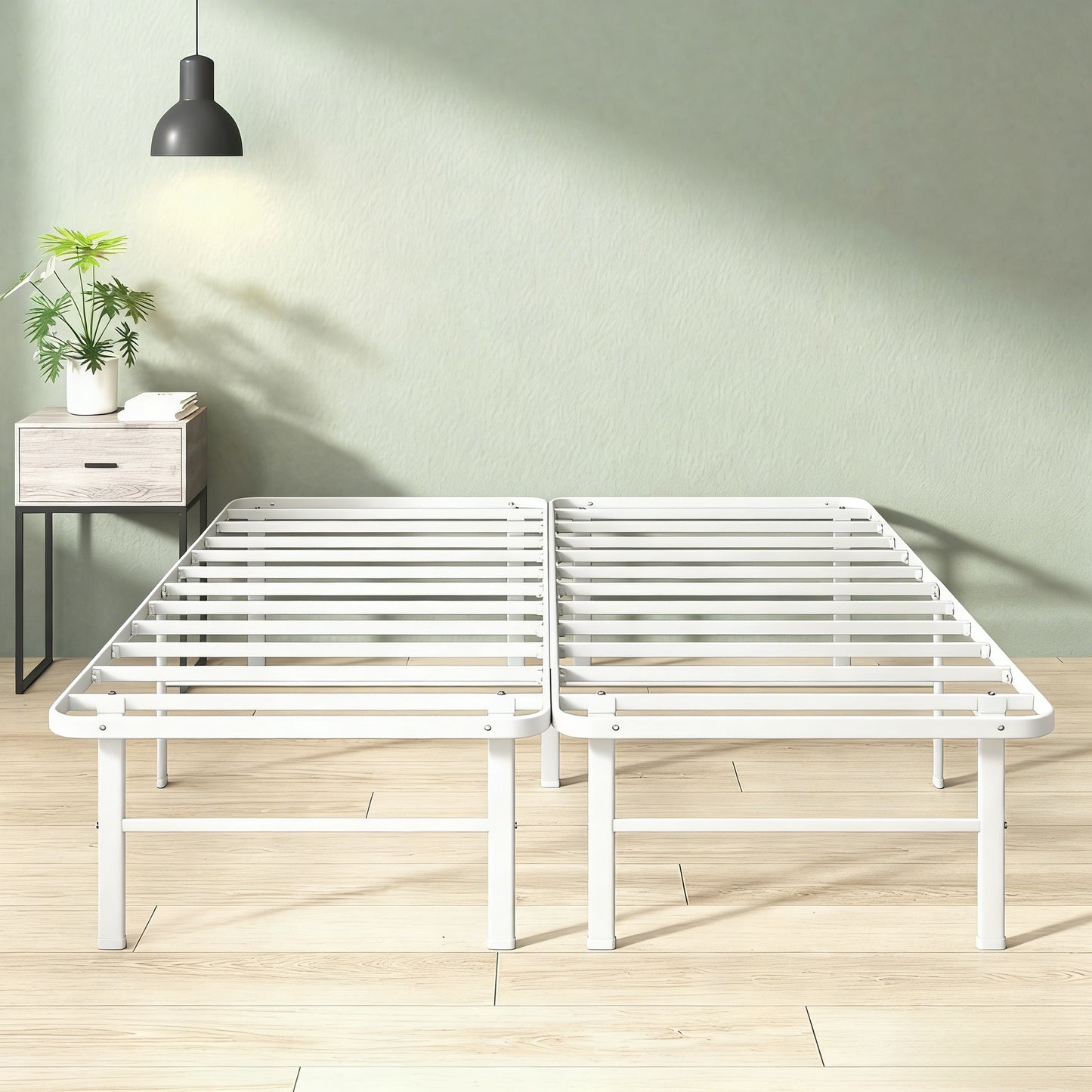 White Metal Bed Frame with Easy Assembly & Under-Bed Storage