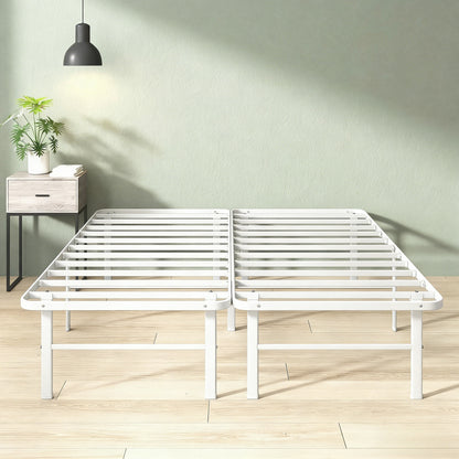 White Metal Bed Frame with Easy Assembly & Under-Bed Storage