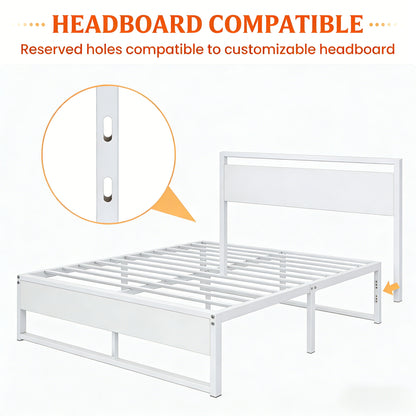 Queen Size Metal & Wood Bed Frame with Storage Space