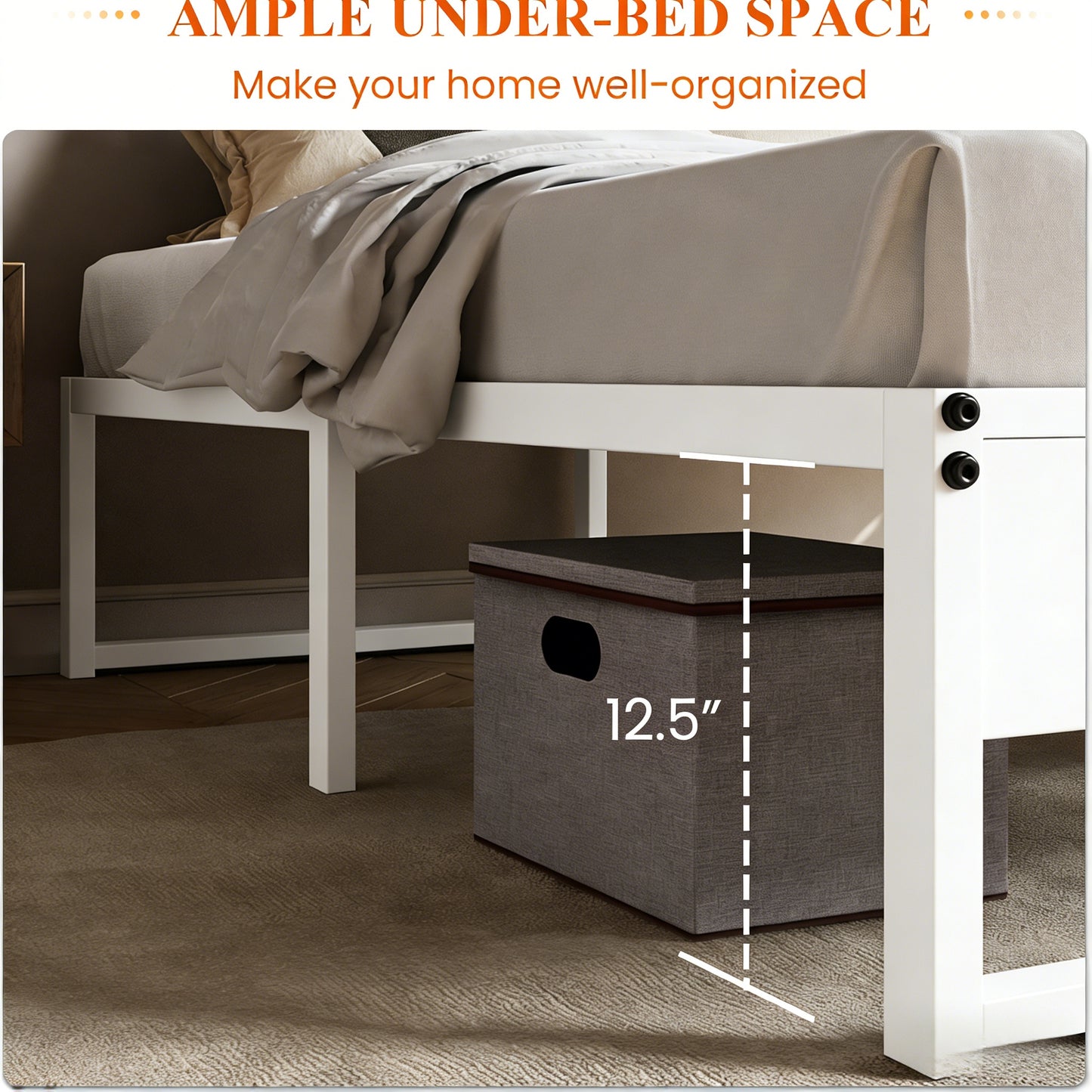 Queen Size Metal & Wood Bed Frame with Storage Space