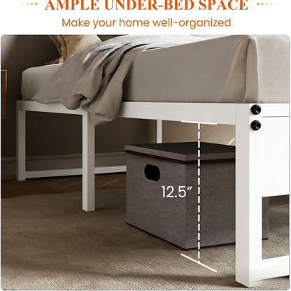 Queen Size Metal & Wood Bed Frame with Storage Space