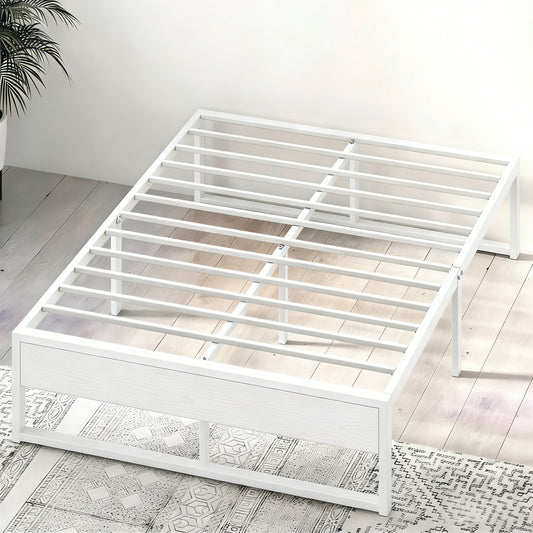 Queen Size Metal & Wood Bed Frame with Storage Space