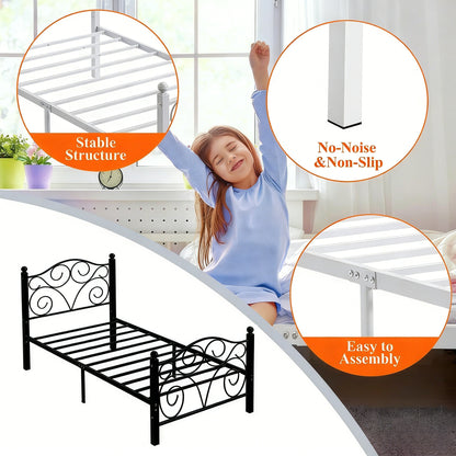 Twin Size Ornate Metal Bed Frame with Storage