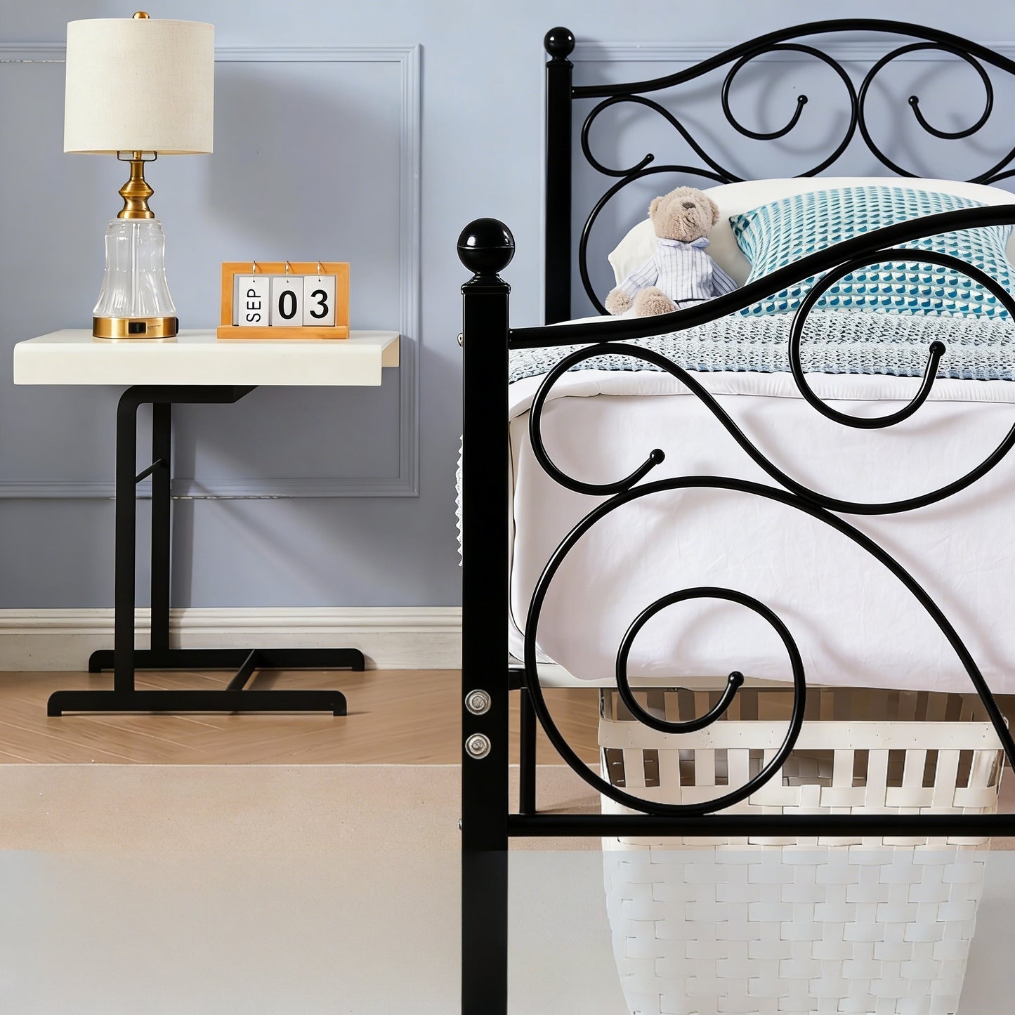 Twin Size Ornate Metal Bed Frame with Storage