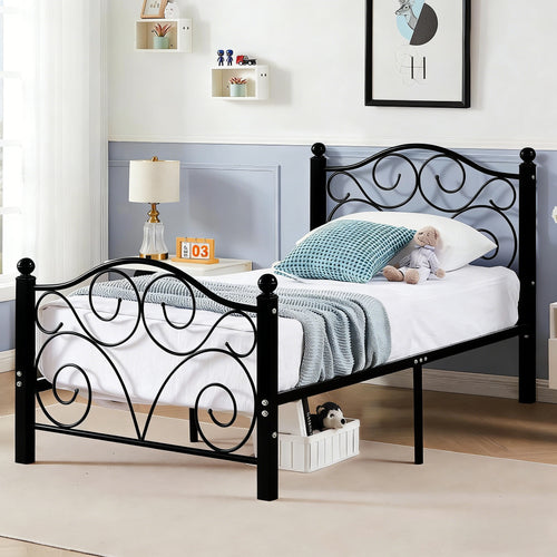 Twin Size Ornate Metal Bed Frame with Storage