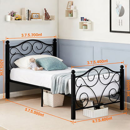 Twin Size Ornate Metal Bed Frame with Storage