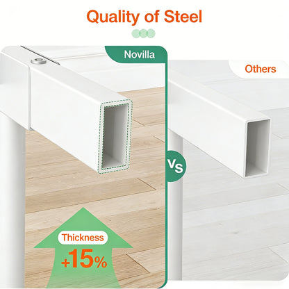 Full-Size White Steel Bed Frame with High Weight Capacity