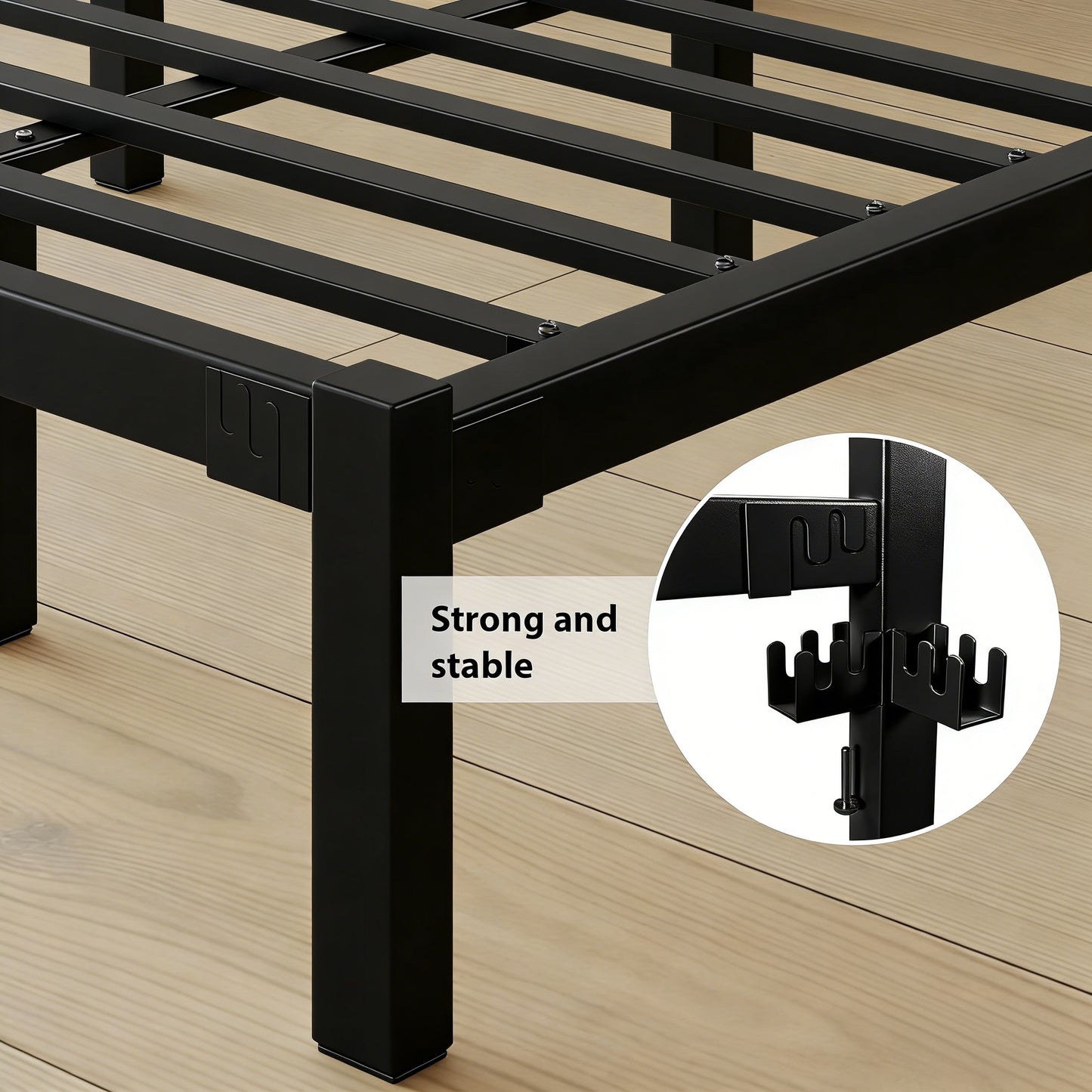 Full-Size Black Metal Bed Frame with Headboard