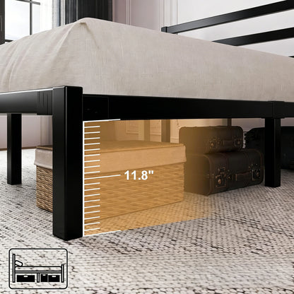 Full-Size Black Metal Bed Frame with Headboard