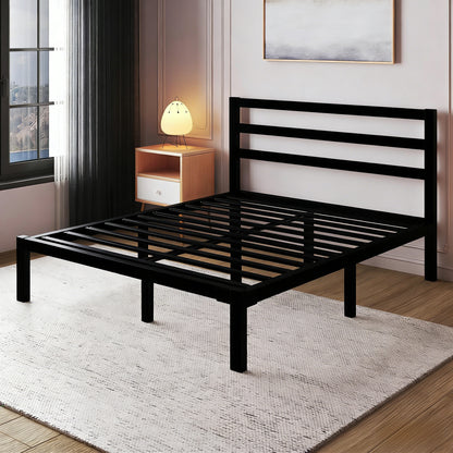 Full-Size Black Metal Bed Frame with Headboard