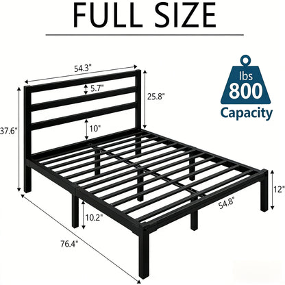 Full-Size Black Metal Bed Frame with Headboard