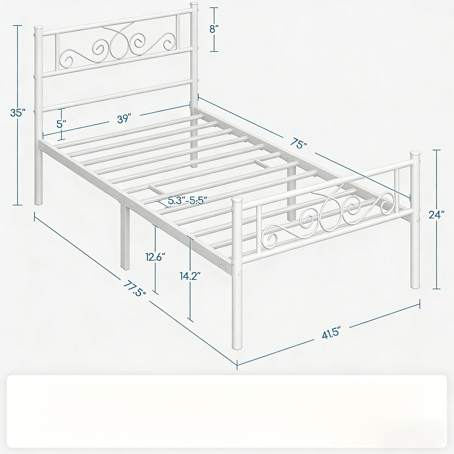 White Ornate Metal Bed Frame with Headboard & Footboard