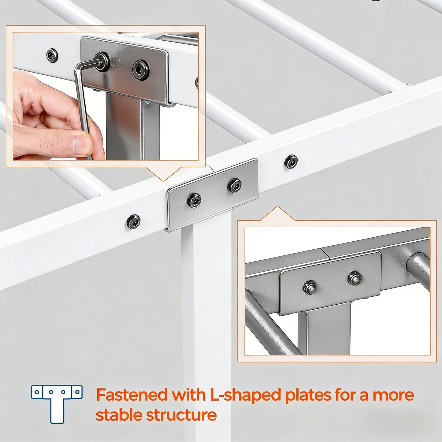 White Metal Platform Bed Frame with Classic Design