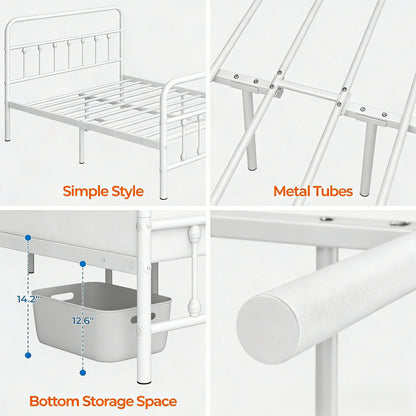 White Metal Platform Bed Frame with Classic Design