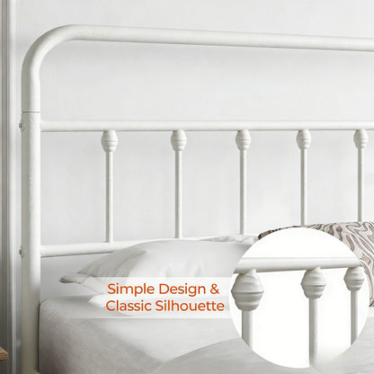 White Metal Platform Bed Frame with Classic Design