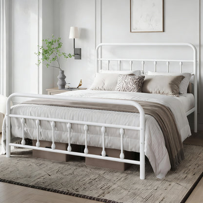 White Metal Platform Bed Frame with Classic Design