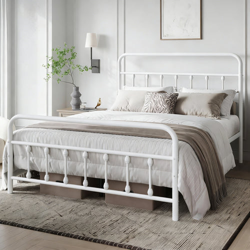 White Metal Platform Bed Frame with Classic Design