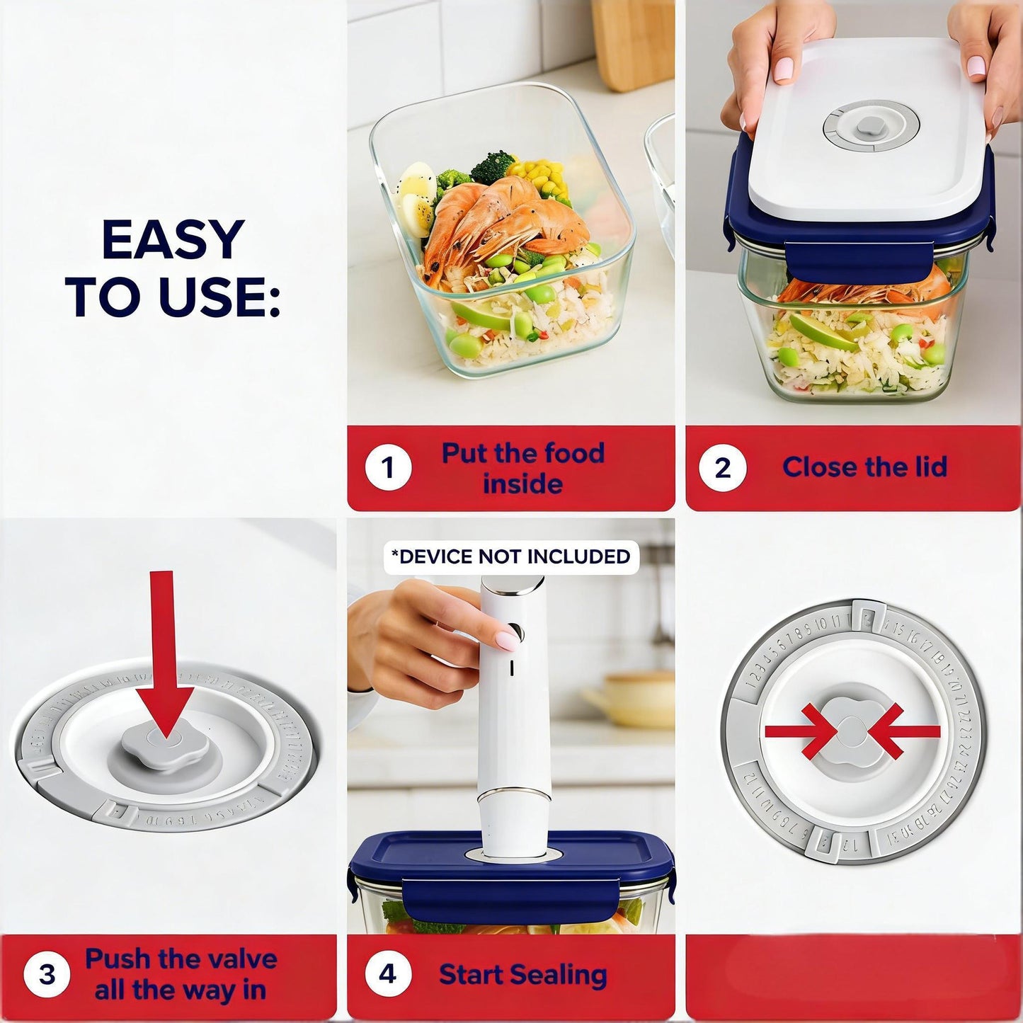 Vacuum Seal Glass Food Storage Containers (3-Piece Set)